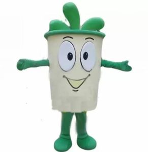 Hoogwaardige groene thee -beker Mascot -kostuum Halloween Christmas Cartoon Character Outfits Pas op