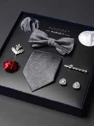 Regalo de lazo de la corbata negra gris de alta calidad para hombres Boquero para novios accesorios para el vestido de novio para el novio240409