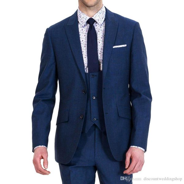 Esmoquin de novio de alta calidad, traje de trabajo azul oscuro para hombre, vestido de boda para graduación, Blazer, trajes de negocios para fiesta (chaqueta + Pantalones + chaleco + corbata) J660