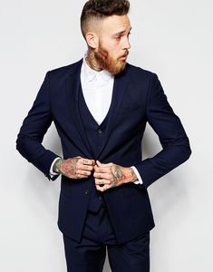 Hoge Kwaliteit Bruidegom Tuxedos Twee Button Navy Blue Notch Revers Groomsmen Beste Man Pak Bruiloft Mens Suits (jas + Broek + Vest + Tie) J345