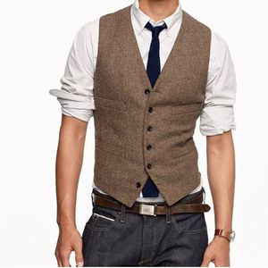 Hoogwaardige bruidegomvesten bruine bruidegomsmens/beste man vest op maat gemaakte maat en kleur vijf knoppen bruiloft/prom/diner vest