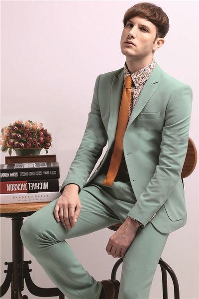 Haute qualité garçons d'honneur pic revers marié smokings vert clair hommes costumes mariage/bal meilleur homme Blazer (veste + pantalon + cravate) A470