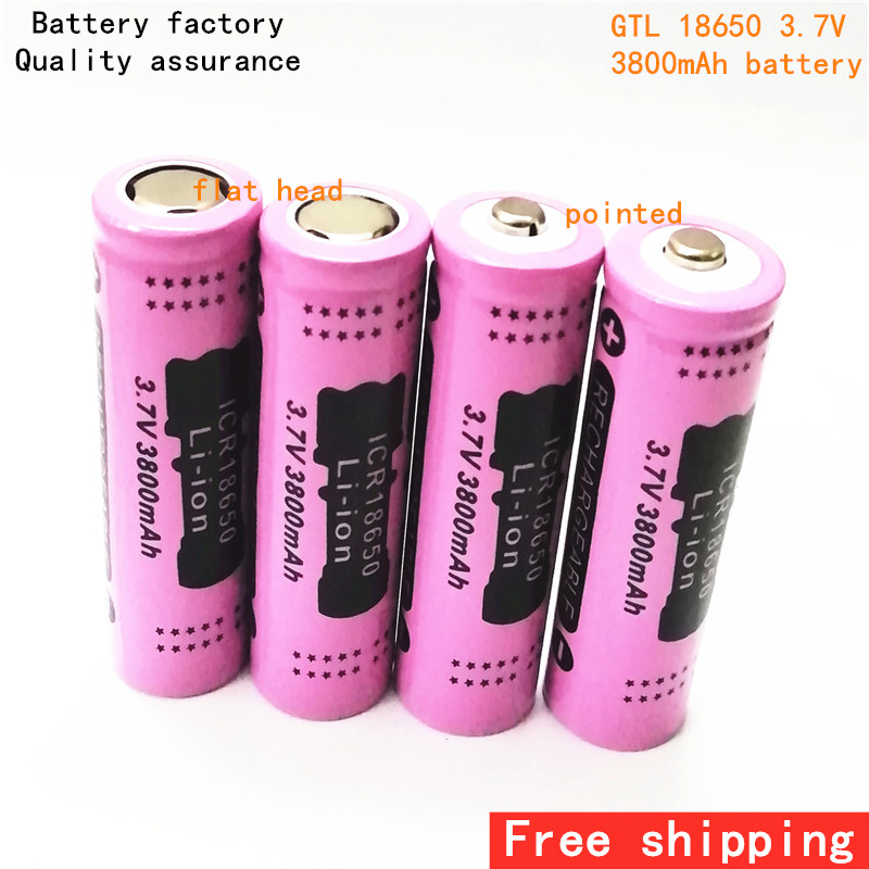 High quality GTL 18650 3800mAh 3.7v flat / pointed lithium battery, can be used in bright flashlight and so on.