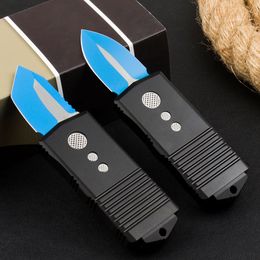 Cuchillo táctico automático H1102 de alta calidad, 204P, hoja recubierta de azul de doble/simple filo, mango de aluminio de aviación CNC, cuchillos de bolsillo EDC con funda de nailon