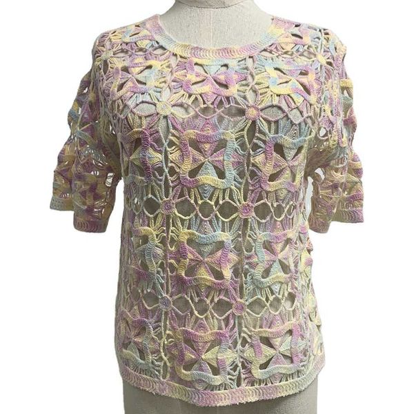 Camiseta tejida a mano de alta calidad para mujer, tejido vaquero de punto, textura fotocromática que cambia de Color, hueco de alta calidad