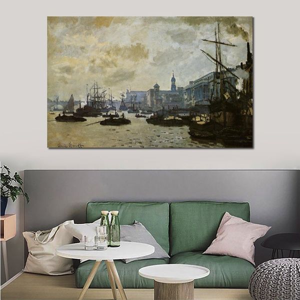 Pintura al óleo de Claude Monet hecha a mano de alta calidad El puerto de Londres paisaje lienzo arte hermosa decoración de pared