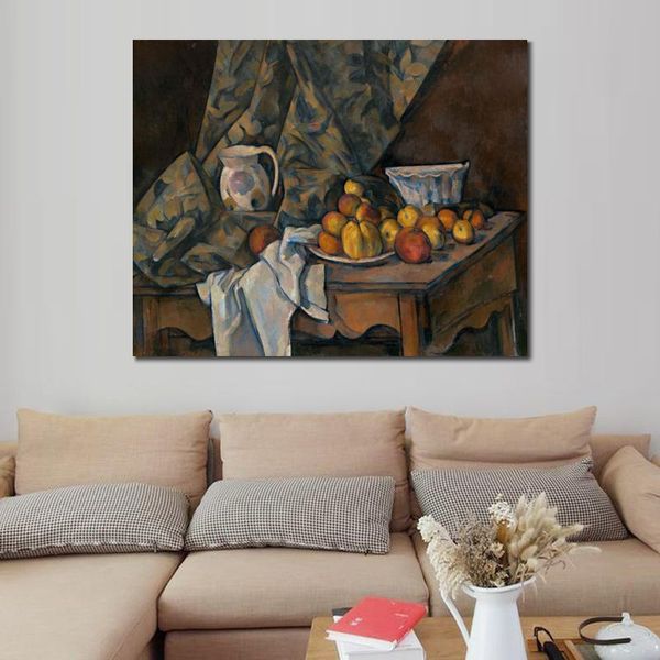 Haute Qualité Fabriqué À La Main Paul Cezanne Peinture À L'huile Nature Morte Avec Des Pommes Et Des Pêches Toile Art Belle Décoration Murale