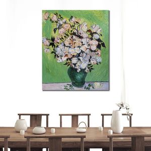 Haute Qualité Fabriqué À La Main Vincent Van Gogh Peinture À L'huile Vase avec Roses Paysage Toile Art Belle Décoration Murale