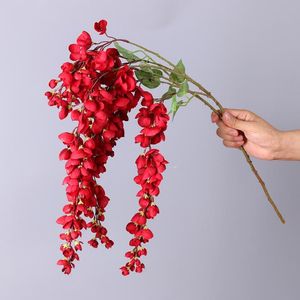 Flores colgantes de alta calidad, decoración de boda de vid, glicina artificial, 5 tenedores, flor de seda