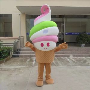 Costume de mascotte de haute qualité Happy Ice Cream Halloween Noël Fantaisie Robe de soirée Costume de personnage de dessin animé Carnaval Unisexe Accessoires publicitaires Tenue pour adultes