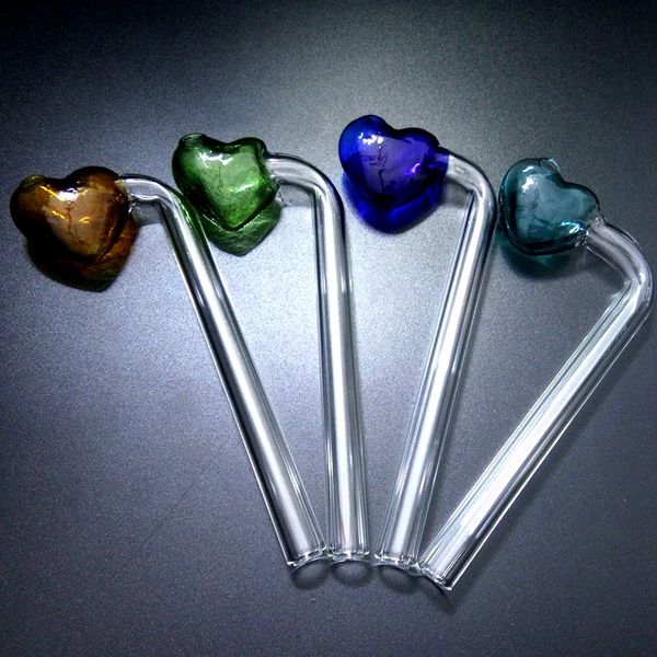 Pipes à fumer pour brûleur à mazout en verre en forme de cœur avec type droit en forme de cœur coloré pour narguilés et bangs à eau