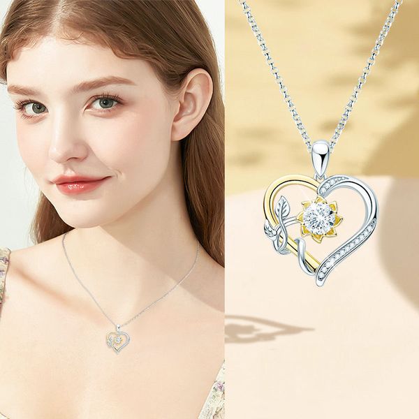 Collar de girasoles de moissanita en forma de corazón de alta calidad, collar de diamantes Mosan de Plata de Ley 925, regalos de joyería de hip hop para mujer