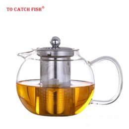 Hoogwaardige hittebestendige glazen theepot, Chinese bloem set Puer ketel koffie pot handig met infuser kantoor Home 210813