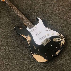 Guitare électrique faite à la main de style vintage heavy Relic de haute qualité en noir