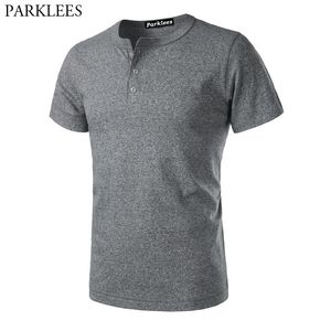 Hoge Kwaliteit Zwaargewicht Basic T-shirt Mannen Casual Korte Mouw V-hals Dikke Katoenen Tshirts Mens Amekaji Henley Tops 2XL 210522