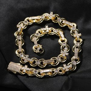 Bracelets de collier à chaîne transversale Hip Hop 12 mm de haute qualité 5a t zircon pour hommes