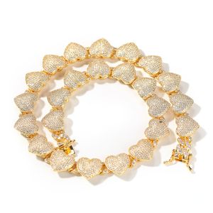 Collier chaîne de pull de Tennis en forme de cœur Hip Hop, plaqué or véritable 18 carats, bijoux en Zircon complet, cadeau de fiançailles, haute qualité
