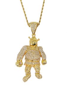 Haute qualité Hip Hop bijoux CZ pierre Bling Ice Out Shrek pendentifs collier pour hommes rappeur bijoux or argent Color8789986