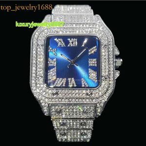 Hoge kwaliteit hiphop sieraden roestvrijstalen blauw vierkante onzichtbare setting ijs uit diamant stokbrood vvs moissanite watchVS