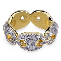 Anneau hip hop de haute qualité Iced Out Micro Pave Zircon Chain Link Ring Gold Couleur plaquée Bling Jewelry302L