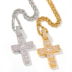 Hoge kwaliteit hiphop stijl cz micro pave roestvrij stalen kruis hanger ketting goud en zilver