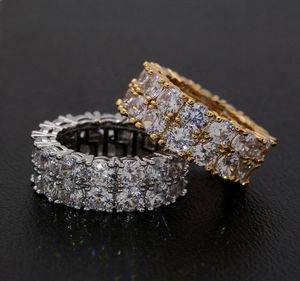 Bijoux hip hop unisexes de haute qualité, en laiton plaqué or, micro incrustation de zircons à deux rangées, anneaux pour cadeau 6680804