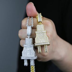 Hoge kwaliteit HIPHOP NILLACE Geel wit goud vergulde volledige CZ -plug hanger ketting met 24 -inch touwketen voor mannen hete cadeau