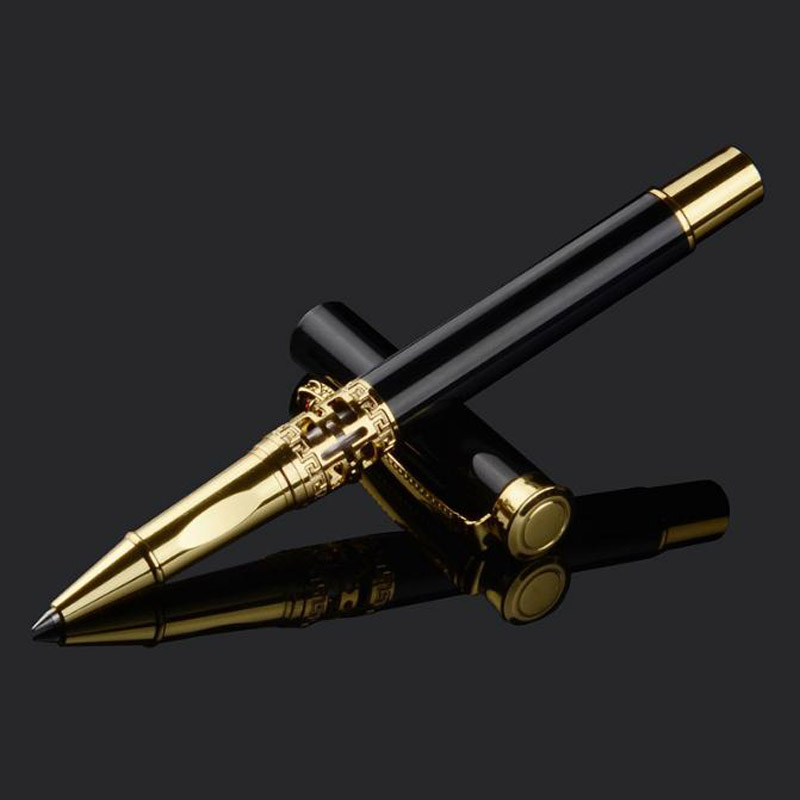 عالي الجودة جوفاء خارج النحت Roller Ball Pen Metal Golden Black Stationery Office Schoolies Schoolies Writing Ballpoint Pen