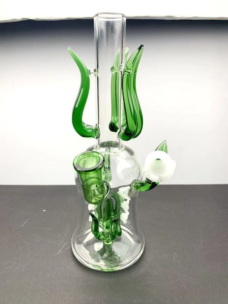 Hobelet de hameçon de haute qualité Gun Bongs Verre Bong Banghs Puffis personnalisés accessoires DAB Rig Green Narcissus 9 pouces