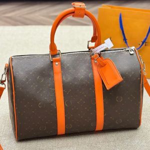 Bolso de lona de diseño caliente de alta calidad, bolso de viaje de moda para hombres y mujeres, gran capacidad, bolso de viaje cruzado con cremallera de lona recubierta de cuero, bolso de mano