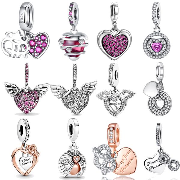 Haute qualité vente chaude perles d'amour charmes designer cadeaux de fiançailles bijoux accessoires en forme de coeur ailes d'ange pendentif bricolage fit Pandora bracelet collier