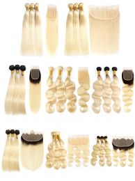 Faisceaux de cheveux humains de haute qualité avec fermeture en dentelle frontale 613 1B613 cheveux blonds ombrés vendeurs entiers corps droit brésilien W6211176