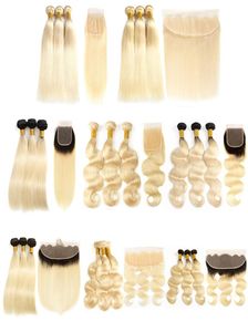 Hoge kwaliteit menselijke haarbundels met kantafsluiting frontaal 613 1B613 ombre blond haar hele leveranciers Braziliaanse rechte body W6211176