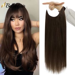 Extensiones de cabello de alambre 100 Extensiones de cabello humano real Cabello plano de pescado invisible para mujeres Sin pegamento Cabello Remy real Una pieza de cabello para cabeza completa Recto natural 80 g Bella