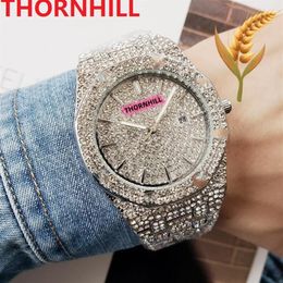 Hoge kwaliteit ICE Out hiphop heren vrije tijd diamanten horloges 42 mm roestvrij staal quartz horloge rose goud kalender goud br260h
