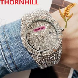 Hoge kwaliteit ICE Out hiphop heren vrije tijd diamanten horloges 42 mm roestvrij staal quartz horloge rose goud kalender goud br258f