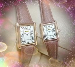 Haute qualité ICE Out Hip Hop hommes femmes montres 34mm 28mm Quartz carré réservoir romain cadran or rose Clemence Bracelet en cuir Couple amoureux montre cadeaux