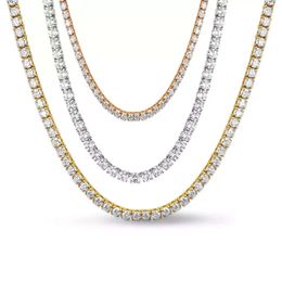 Iced Iced Out personnalisé 14 mm Moisanite Tennis Sterling White Yellow Rose Rose Gold Diamond Chain
