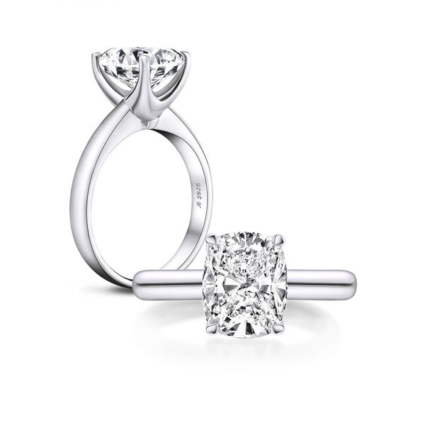 Anillo de diamante rectangular de simulación de huevo de paloma de lujo, superventas, de alta calidad en Europa y EE. UU., anillo de circón de 4 quilates de lujo ligero, plata 925 para mujer