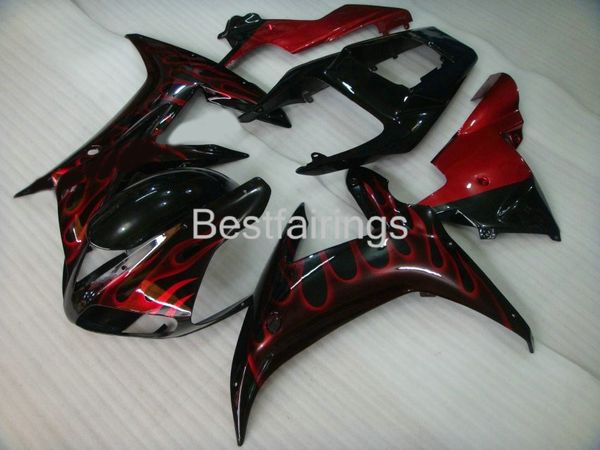 Kit de carenado de moldeo por inyección de alta calidad para YAMAHA R1 2002 2003 carenados de llamas rojas negras YZF R1 02 03 BC11