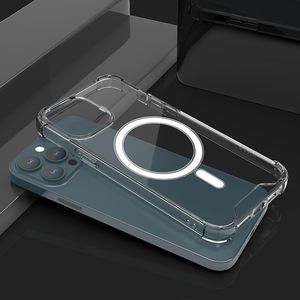 Étui de téléphone à amortisseur de choc transparent magnétique pour iPhone 15 14 13 12 11 Pro Max avec forfait de vente au détail