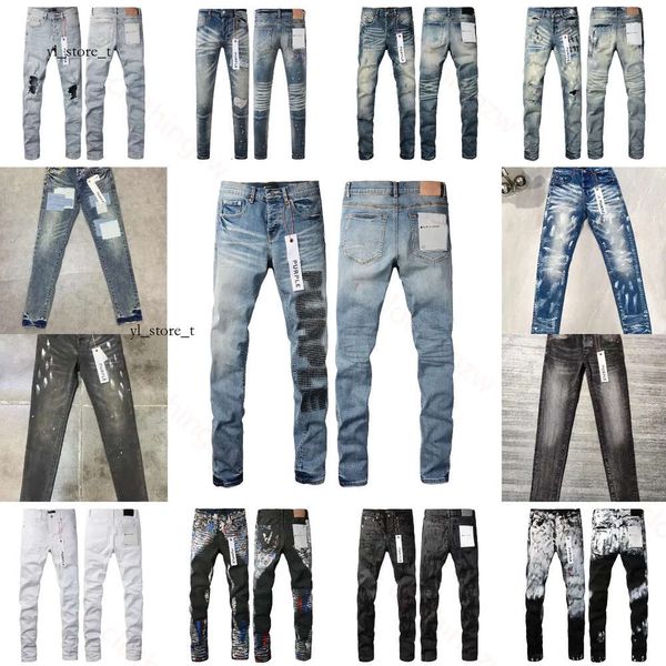 Jeans de haute qualité Ripped Slip Fit Motorcycle Bikers Pants For Men Fashion Men's Design Streetwear Slim Jeans Purple Jeans Designer Womens Designer Jeans pour Mens 2404