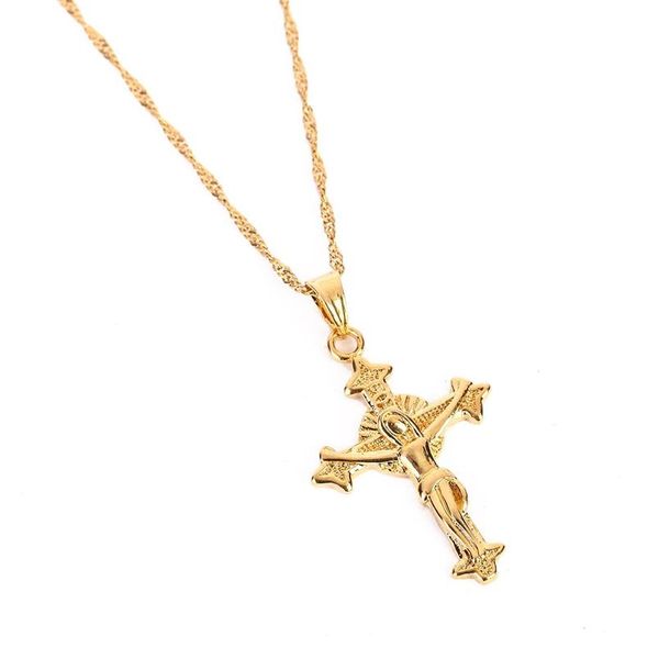 Haute qualité Jésus tête croix colliers couleur or 22K pendentif à breloque pour femmes hommes bijoux usine entier bijou Crucifix God232r