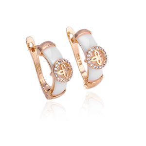 Hoge kwaliteit Sieraden Dangle Kroonluchter Wit Keramische Stud Fine 18 K Solid Gold Earring Dames Party Design Copper Accessoires Een CZ