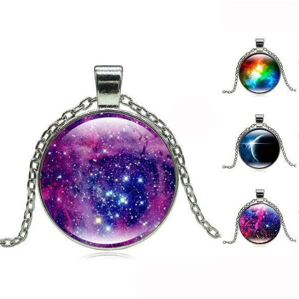Bijoux de haute qualité Galaxy Star Time, collier avec pendentif en verre argenté et pierres précieuses
