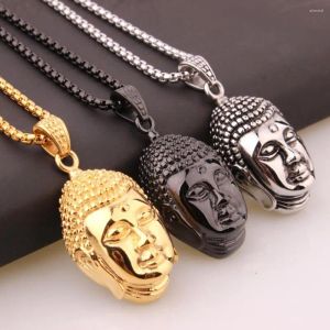 Bijoux de haute qualité couleur argent or noir gothique en acier inoxydable 316L tête de bouddha hommes unisexe collier boîte gratuite chaîne 24