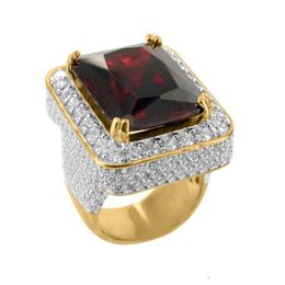 hoge kwaliteit sieraden tij rapper designer ringen rood groen zwart grote steen goud zilver kleuren hiphop bling heren micro pave ring233S