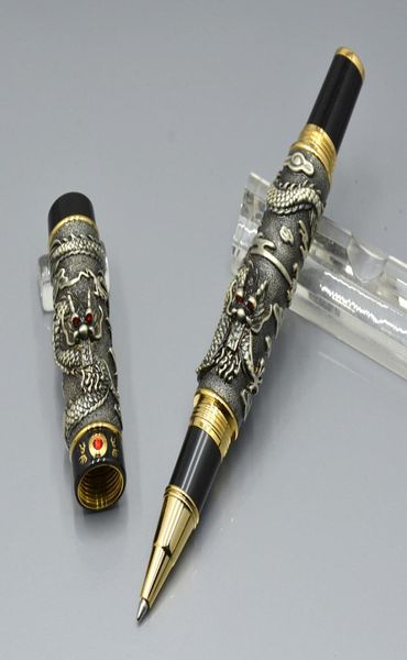 Haute qualité JINHAO stylo marque doré argent gris Double Dragon gaufrage stylo à bille de luxe fournitures de bureau scolaire écriture flu6791386
