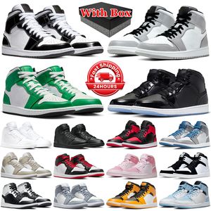 Jumpman 1 Mid 1S Chaussures de basket-ball Hommes Femmes Light Smoke Grey Panda Triple Noir Blanc Or Space Jam Digital Pink Paint Drip Baskets de sport de plein air