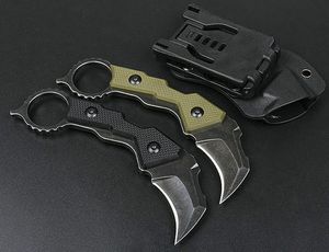 Cuchillo Karambit de alta calidad D2 Hoja de lavado de piedra negra Mango completo Tang G10 Cuchillas fijas Cuchillos de garra con Kydex
